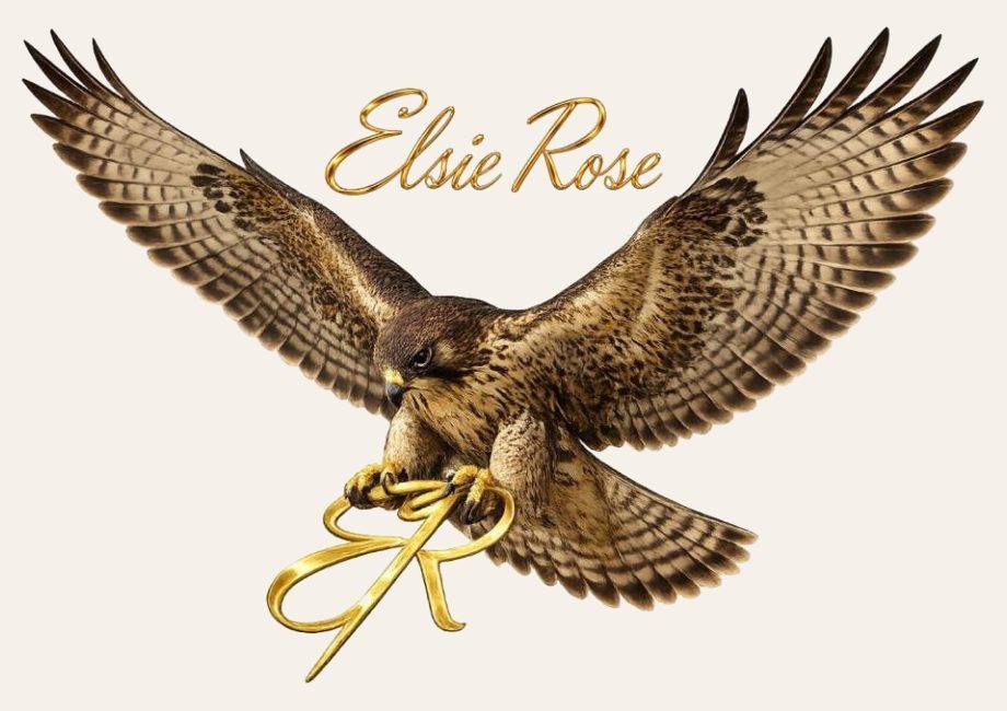 Emblème Elsie Rose — faucon tenant le monogramme ER